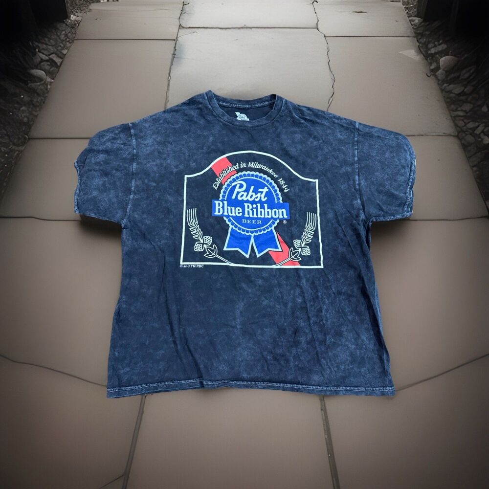PABST BLUE RIBBON T SHIRT Beer PBR Label Logo Retro Stone Acid Wash Size XL GUC